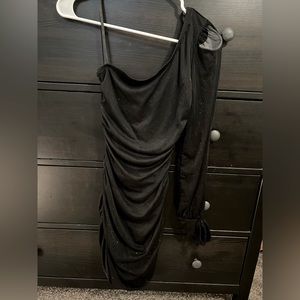 Deb Black Sparkly Ruched One Shoulder Dress S